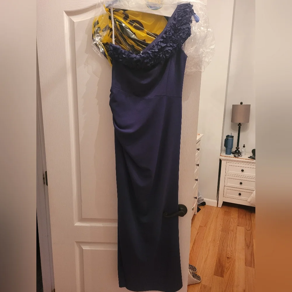 Oleg Cassini One Shoulder Navy Dress - Picture 3 of 3